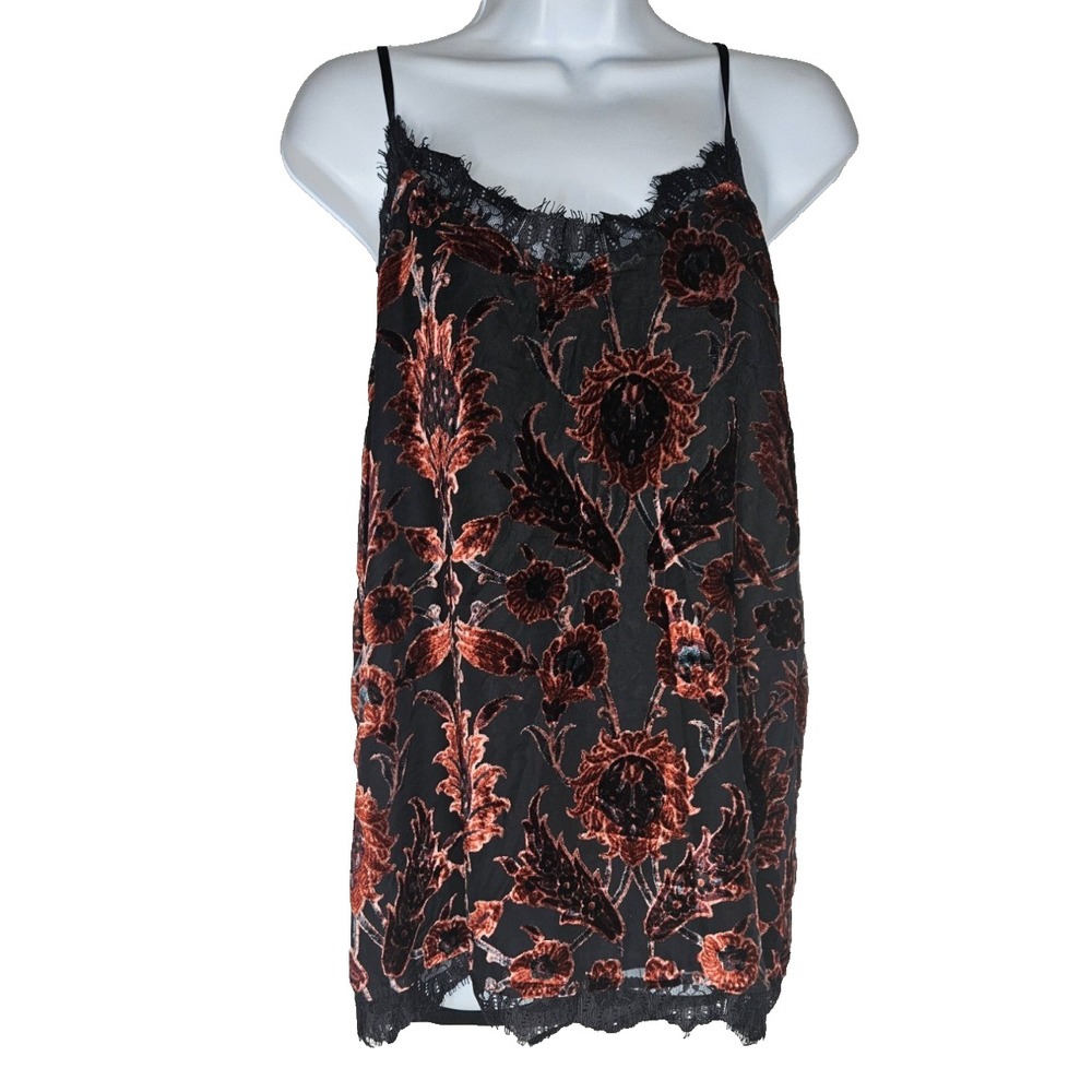 Xhilaration Velvet Burnout  Floral Cami XL Lace Trim Boho Goth Slip Top